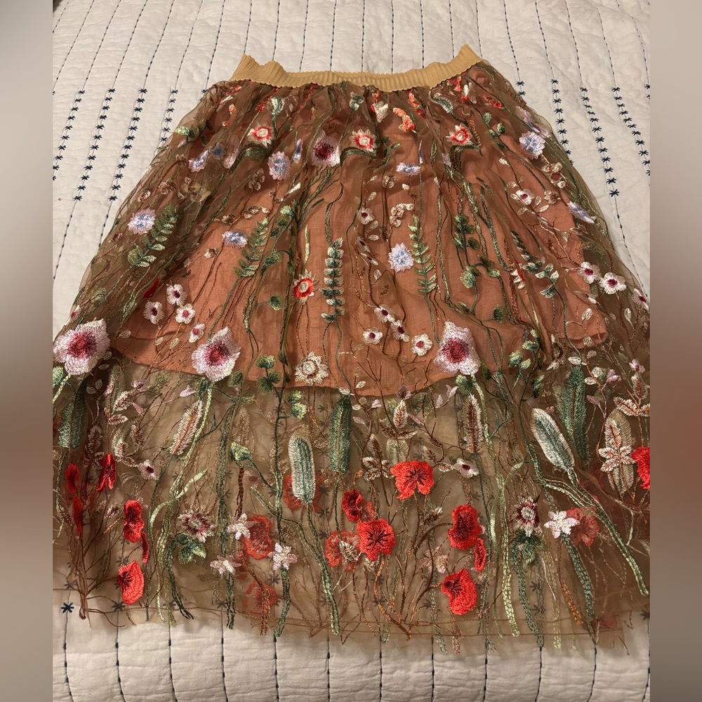 Embroidered Floral A-Line Skirt